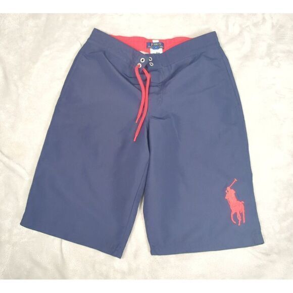 Polo Ralph Lauren Swimwear Boys Large‎ Blue Mesh Lined Lace-Up Shorts Large Pony - Picture 1 of 11